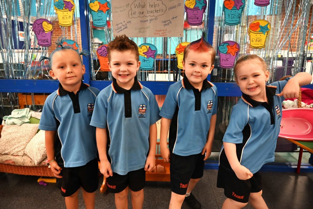Four kindy students with crazy hairstyles